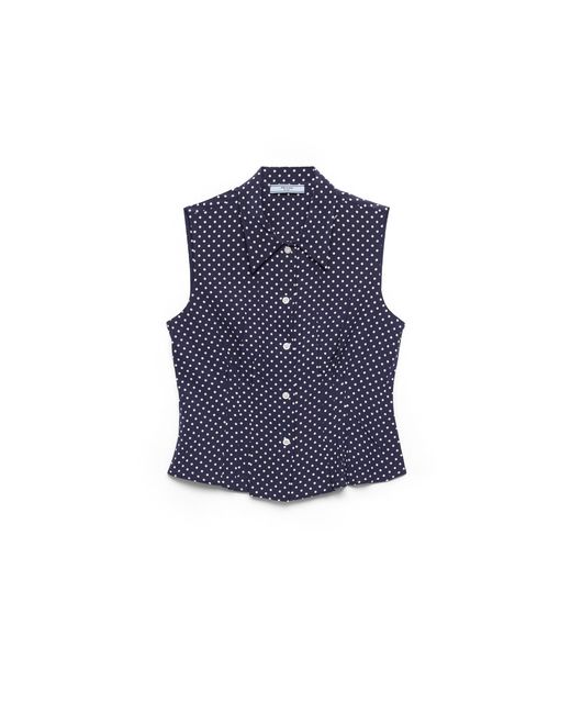 Prada Blue Sleeveless Polka-Dot Marocain Silk Shirt