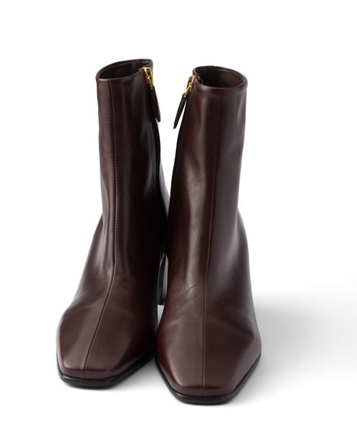 Prada Brown Leather Booties, Dark