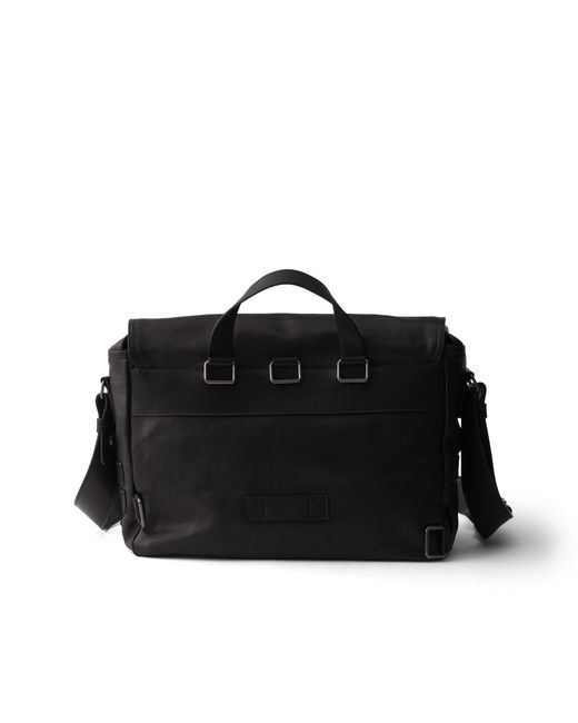 Prada Black Leather Messenger Bag for men