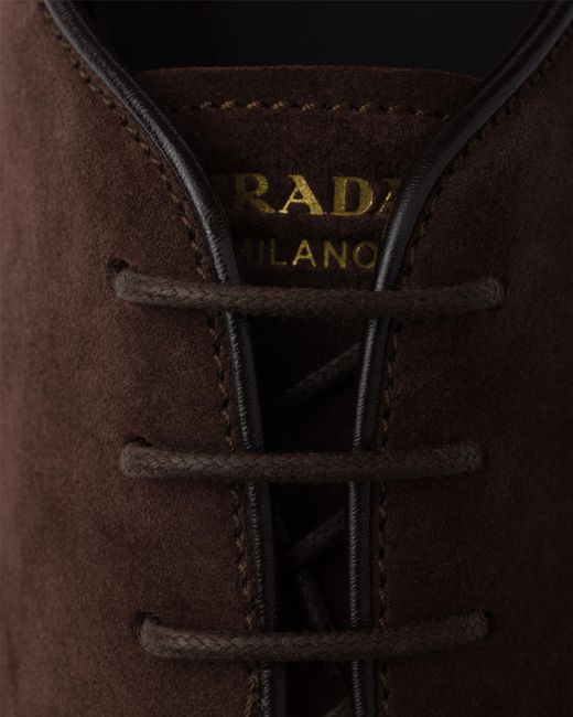 Chaussures À Lacets En Veau Velours Prada pour homme en coloris Brown