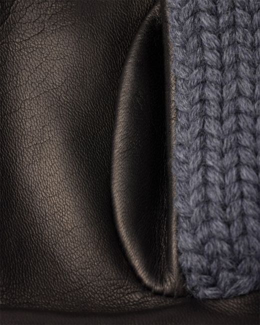 Prada Blue Wool And Nappa Leather Gloves, Slate