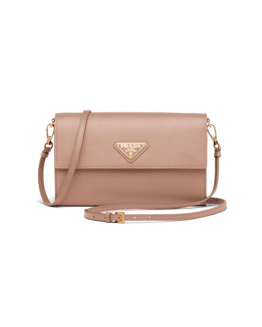 Prada Pink Saffiano And Leather Wallet With Shoulder Strap