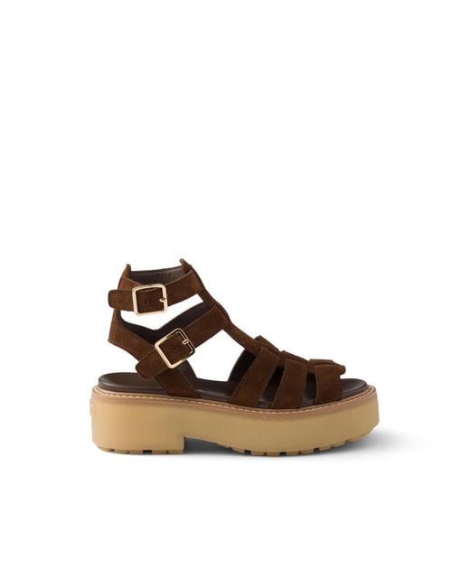 Prada Brown Suede Gladiator Sandals, Cocoa, Size 35