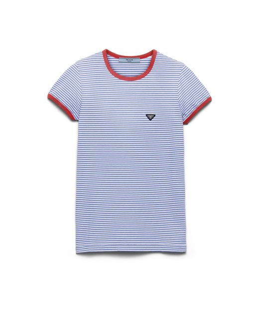 Prada Blue Striped Stamp T-Shirt