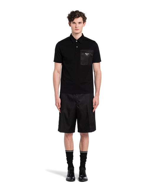 Prada Black Brand-Plaque Nylon-Pocket Stretch-Cotton Polo Shirt Xxl for men