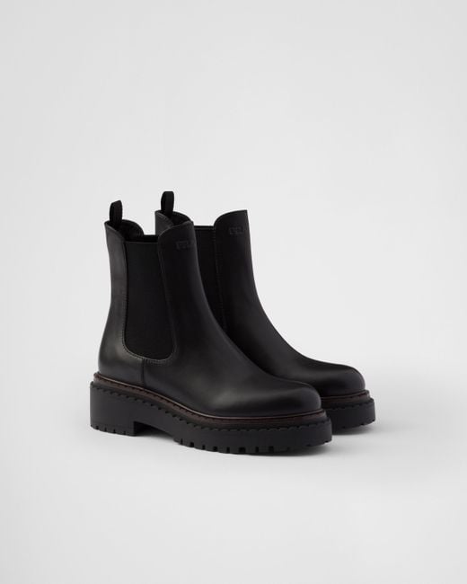 Prada Double Chocolate Leather Chelsea Boots in Black | Lyst