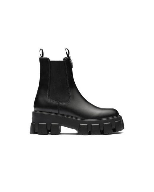 Prada Black Leather Monolith Ankle Boots 55