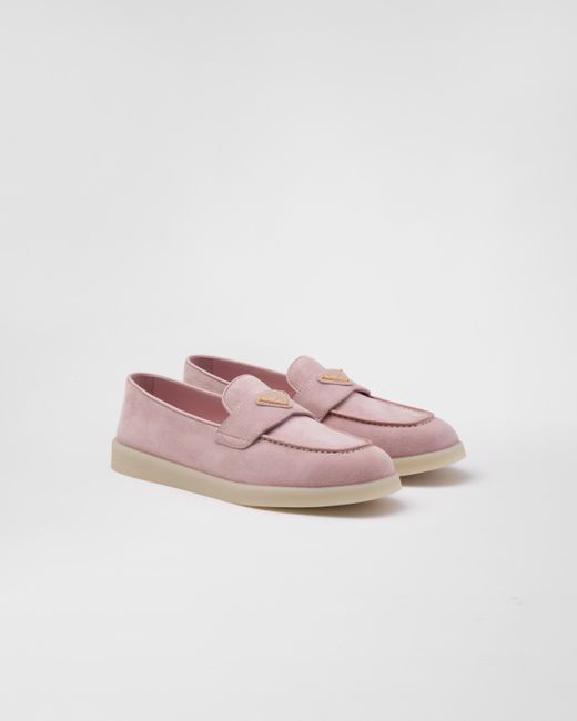 Prada Pink Suede Leather Loafers