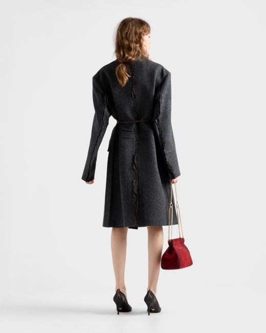 Prada Black Einreihiger Mantel Aus Shetlandwolle