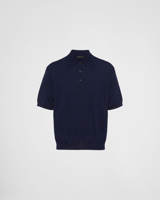 Prada Blue Cotton Polo Shirt for men