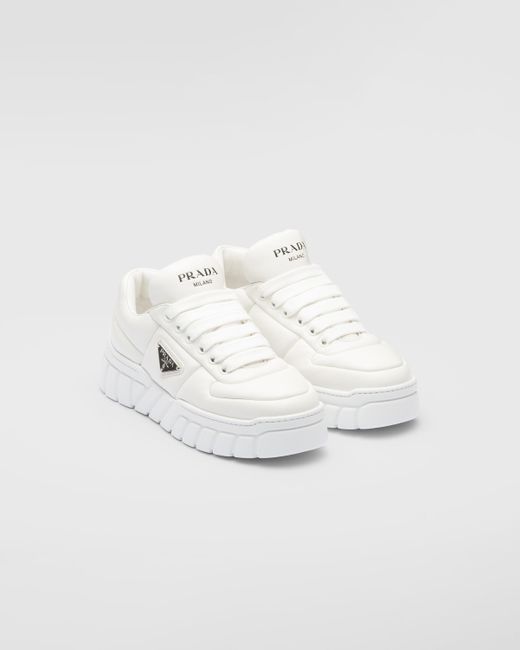 Prada White Padded Leather Triangle Sneakers