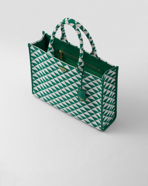 Prada Green Large Symbole Embroidered Fabric Handbag