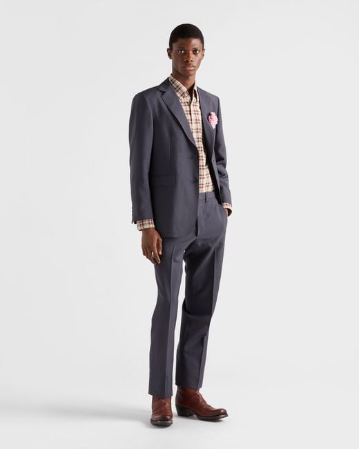 Chemise En Coton À Carreaux Avec Fermeture Boutonnée Prada pour homme en coloris Brown