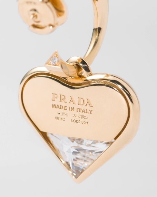 Prada White Eternal Gold Pendant Earrings In Yellow Gold And Laboratory-grown Diamonds