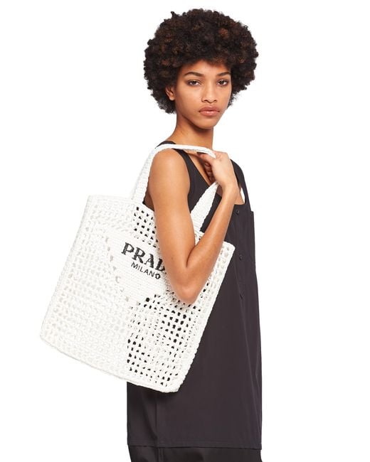 Prada White Crochet Tote Bag