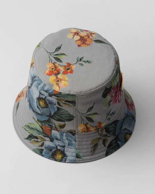 Prada White Reversible Printed Cotton Bucket Hat