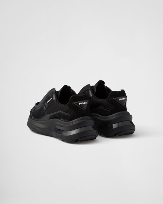Prada Black Brushed Leather Systeme Sneakers
