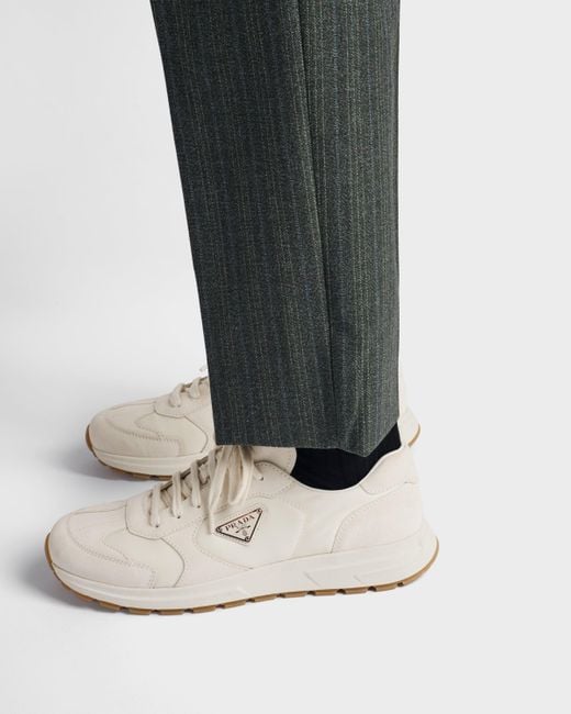 Prada White Prax Suede And Re-Nylon Sneakers for men