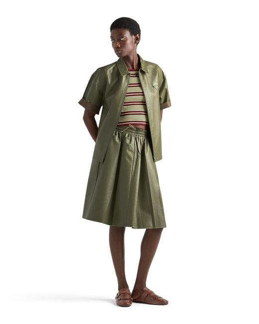 Prada Green Pleated Nappa Leather Skirt