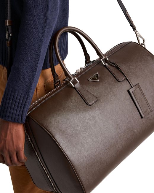 Bolsa De Lona En Piel Saffiano Prada de color Brown