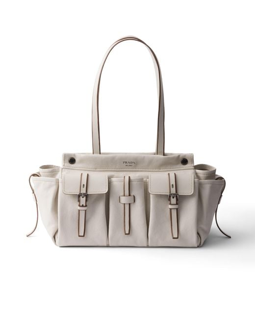 Prada Metallic Route Large Leather Tote Bag, Chalk