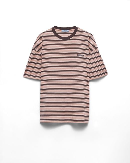 Prada White Striped Lisle Cotton T-Shirt