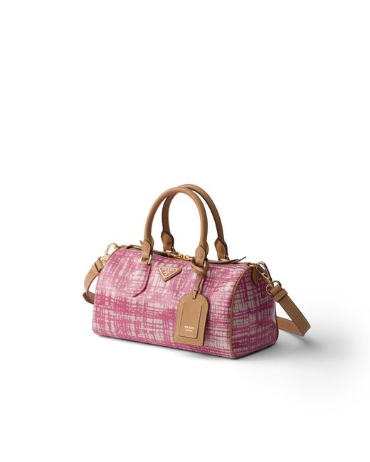 Prada Pink Small Linen Blend And Leather Top-Handle Bag