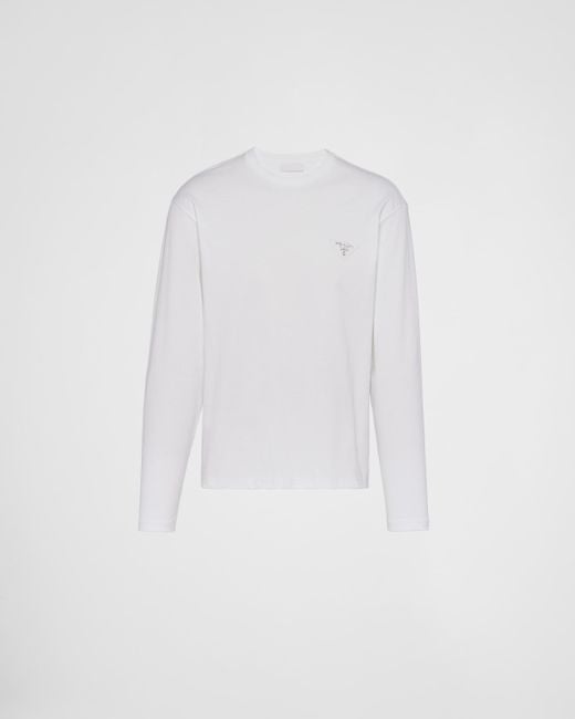 Prada White Long-Sleeved Cotton T-Shirt for men