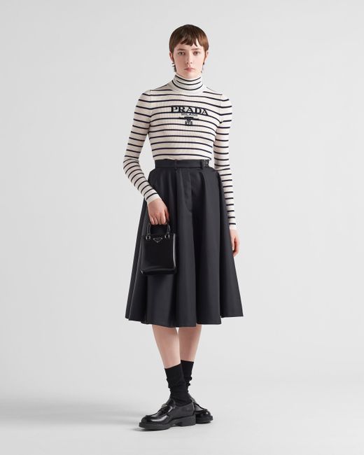 Prada Black Re-nylon Logo-plaque High-rise Pleated Skirt