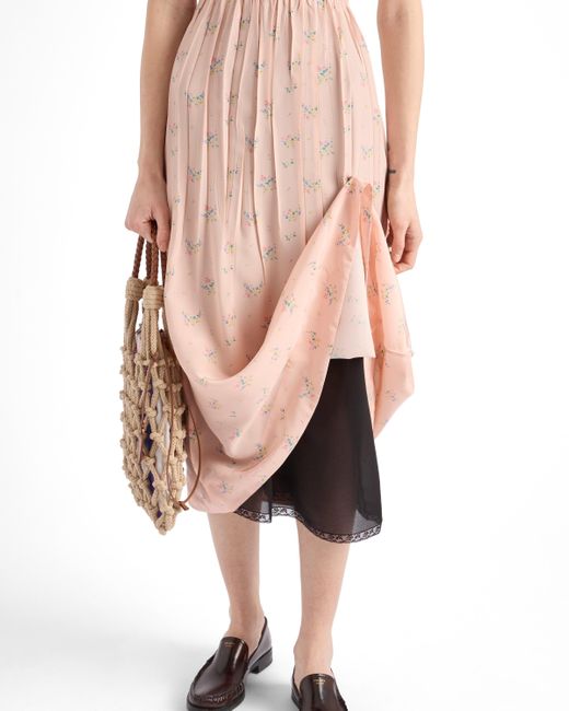 Vestido De Pongé Con Estampado Floral Prada de color Pink