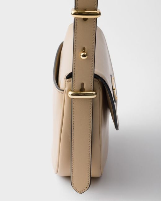 Prada White Arqué Leather Shoulder Bag With Flap
