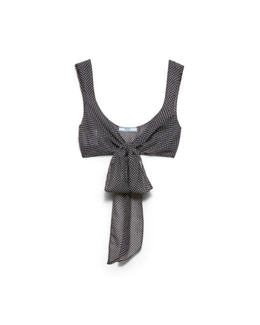 Prada Black Polka-Dot Silk Chiffon Bralette Top