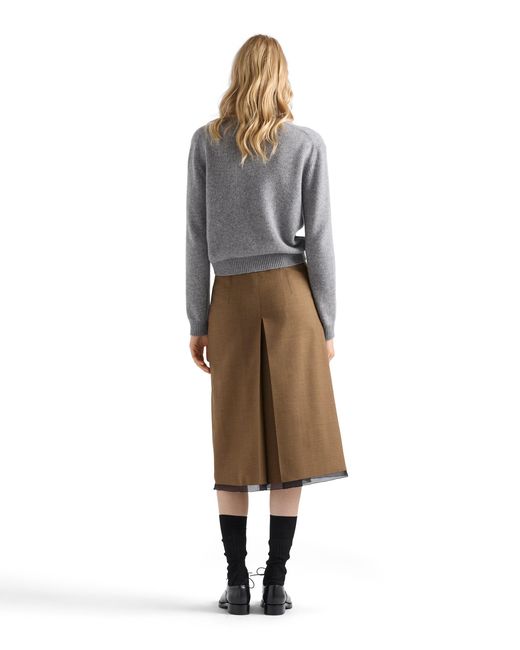 Prada Gray Cashmere Crew-Neck Sweater With Scarf