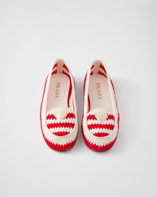 Prada White Crochet Loafers
