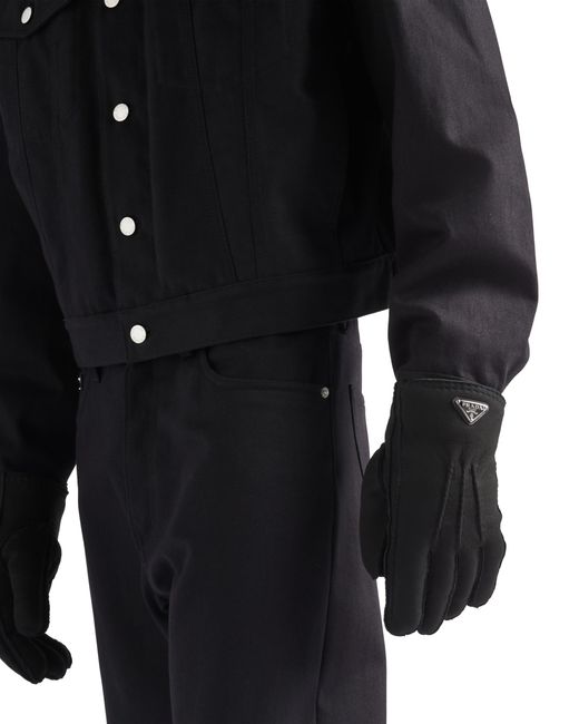 Prada Black Suede Sheepskin Gloves for men