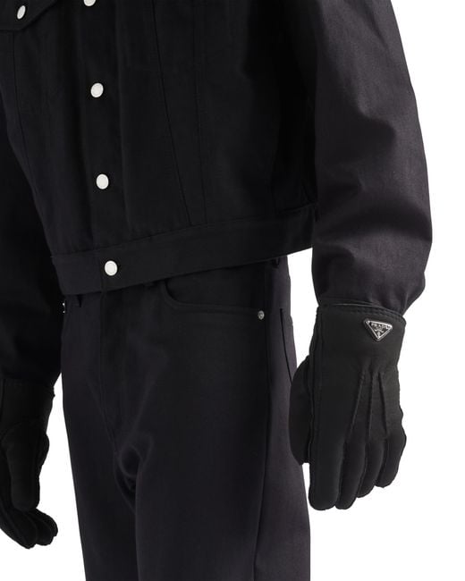 Prada Black Suede Sheepskin Gloves for men