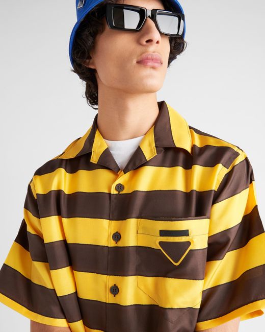 Prada Yellow Short-sleeved Printed Silk Shirt for men