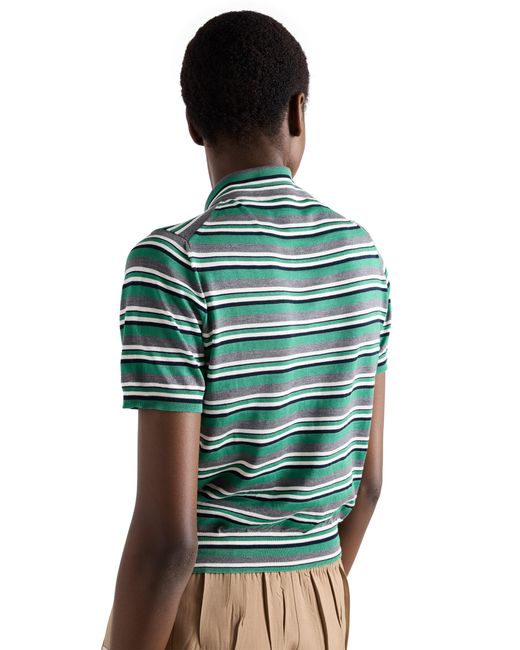 Prada Green Short-Sleeved Striped Cotton Polo Shirt