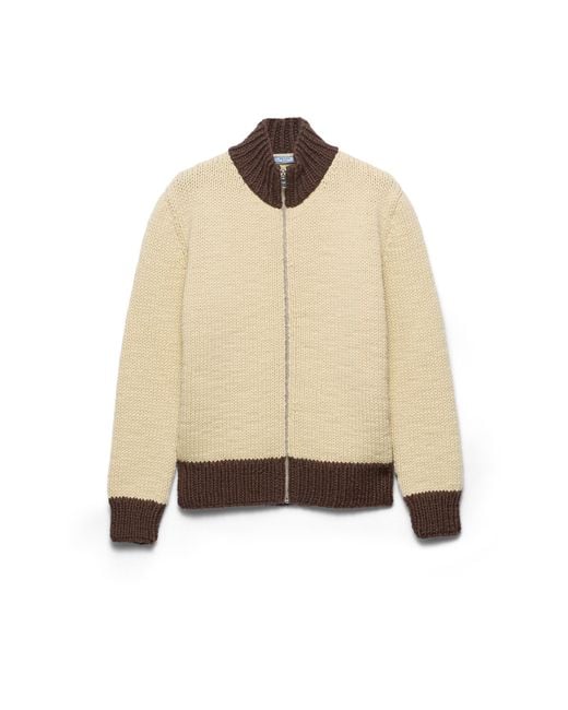 Prada Natural Wool Zipper Cardigan