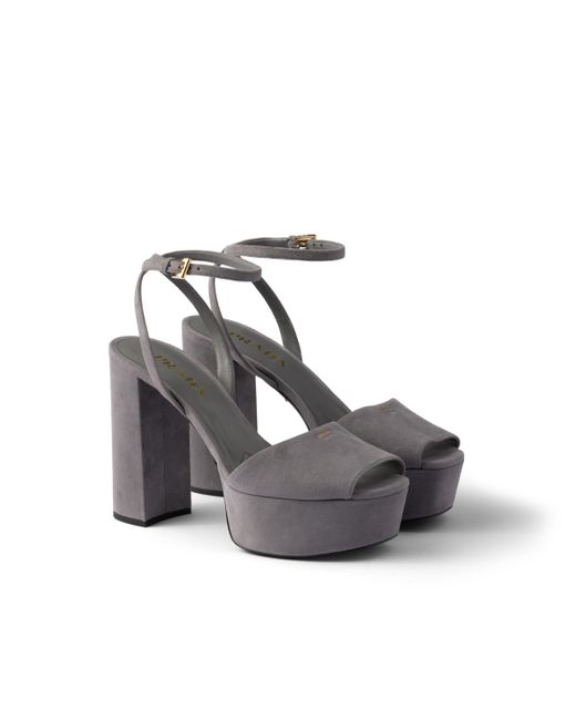 Prada Gray Suede Platform Sandals