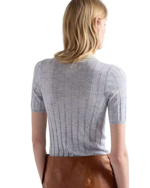 Prada Gray Cashmere, Silk And Linen Polo Sweater