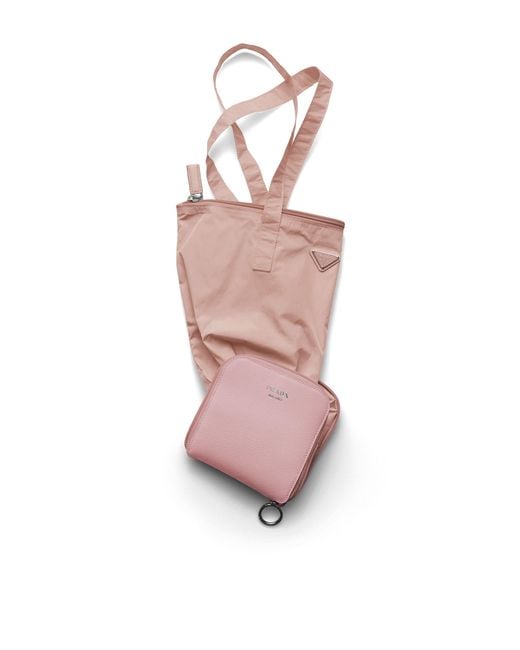 Prada Pink Saffiano Leather Pendant With Re-Nylon Tote Bag
