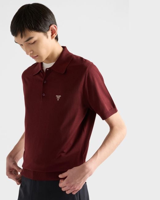 Prada Poloshirt Aus Superfine-Wool in Red für Herren