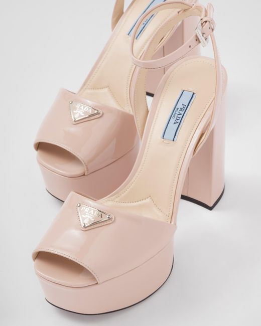 Prada Pink Triangle-logo Patent Leather Sandals