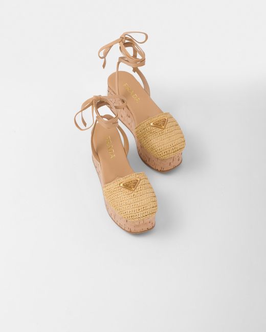 Prada White Crochet Wedge Sandals