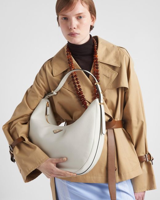 Prada Gray Arqué Large Leather Shoulder Bag