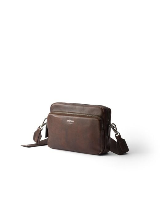 Prada Brown Leather Shoulder Bag for men