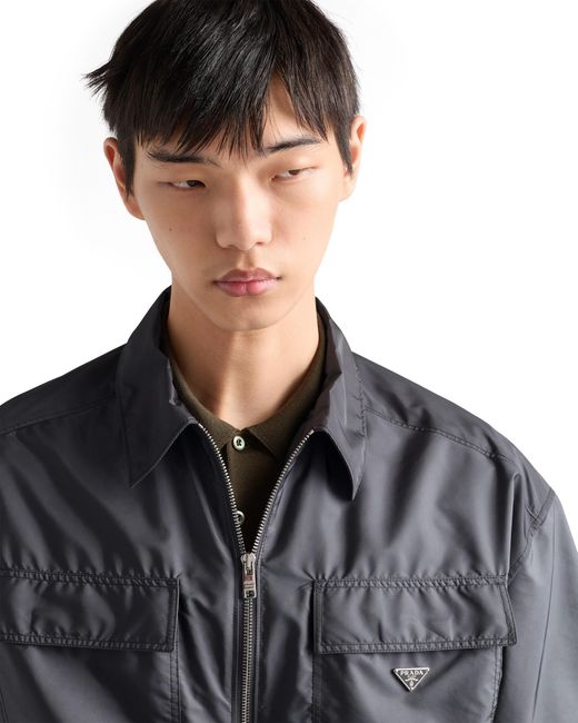 Prada Blue Short-Sleeved Light Re-Nylon Shirt, Iron for men