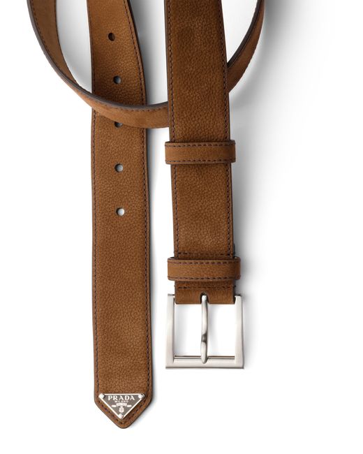 Prada Brown Nubuck Leather Belt, Cocoa for men