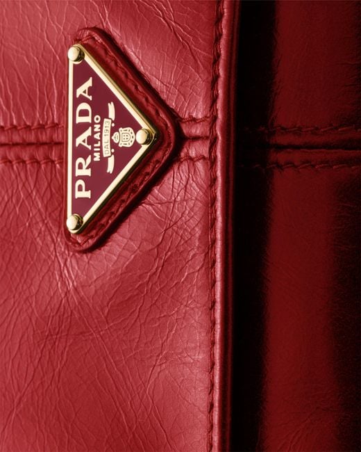 Prada Red Leather Wallet With Shoulder Strap